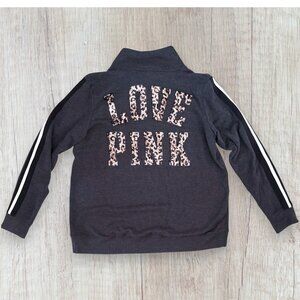 PINK Victoria’s Secret Sequin Leopard Oversized Quarter Zip Sweatshirt Black L